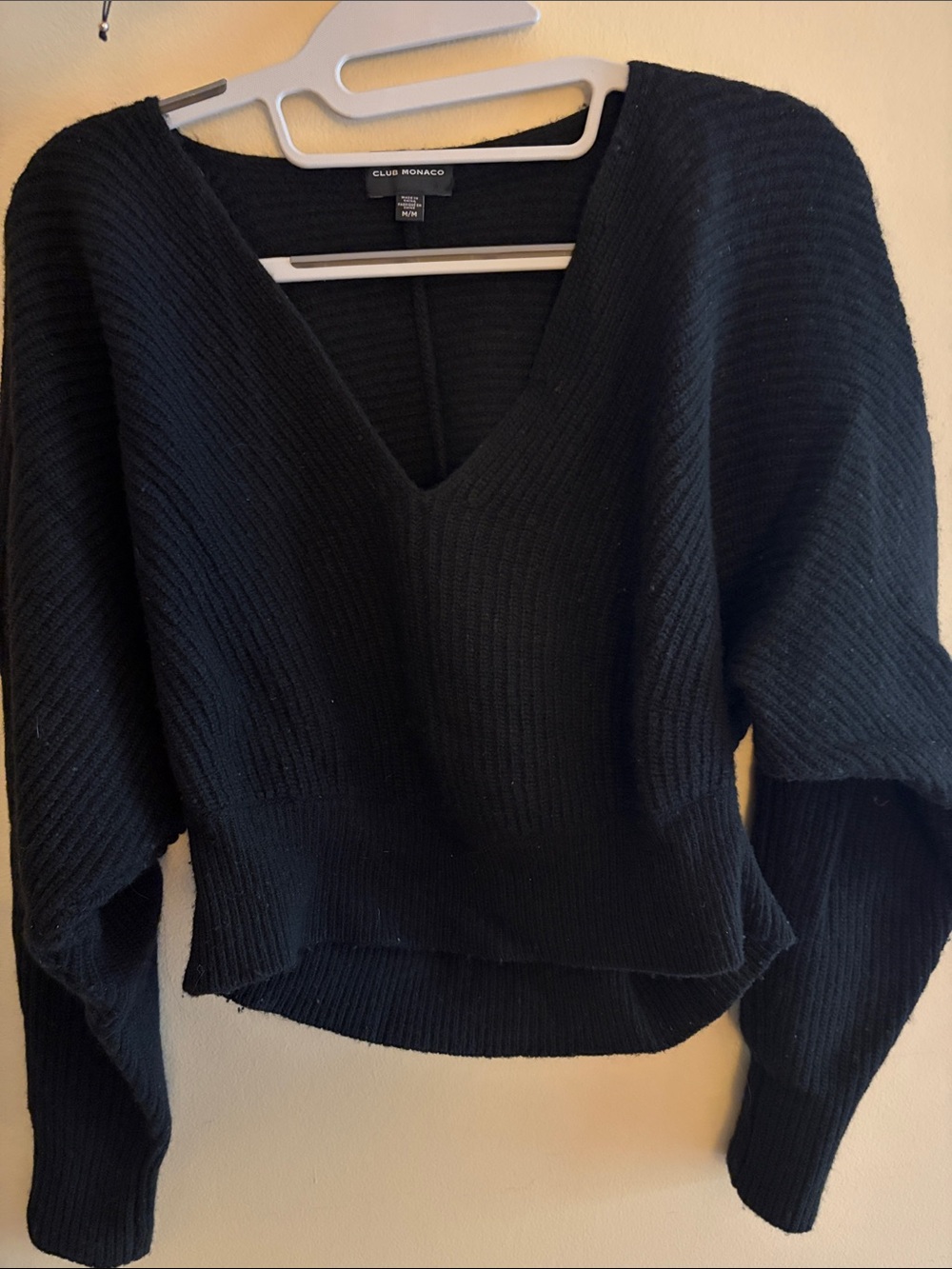 Club Monaco Wool Blend Black Ribbed V-Neck Sweater - Size M